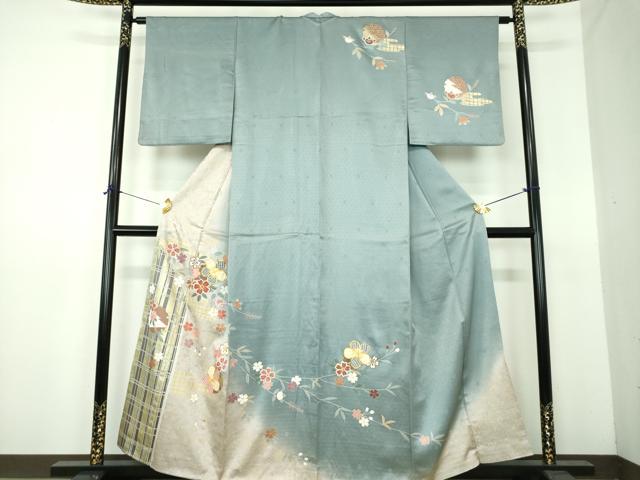 長閑やかさ屋お召しもの●短い訪問着 駒刺しゅう 枝垂れ桜 雪輪舞桜 暈し染め 現ナマ彩 正絹 珠玉 DABE5925ps
