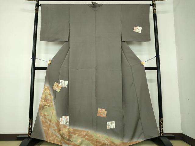 長閑やかさ屋お召しもの●短い訪問着 駒刺しゅう 源氏香花文 暈し染め 金彩 正絹 珠玉 DABE5926ps