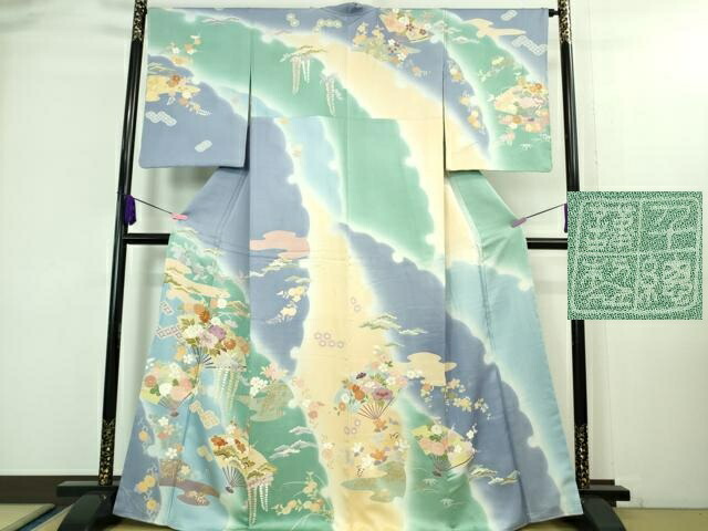 平和屋本店■極上 創業460年・千總 訪問着 駒刺繍 扇面吉祥花文 暈し染め 金彩 逸品 DZAA8193kh5|平和屋