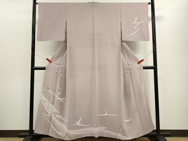 長閑やかさ屋御召しもの▽短い訪問着 単衣 絵描き物 刺しゅう 舞葉文 金彩 正絹 珠玉 CABF3001ze