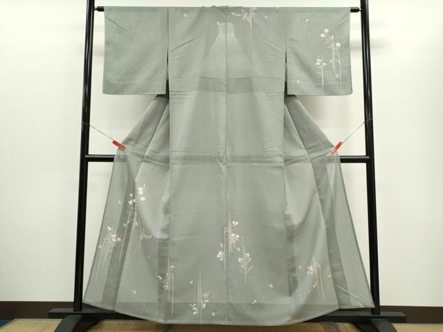 長閑やかさ屋御召しもの＊夏物 短い訪問着 変わり絽縮緬 枝花文 ますいわ屋取りまわし 正絹 珠玉 CABG2271ze