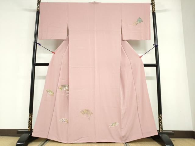 平和屋着物●訪問着　寿光織　地紙風景草花文　金糸　健勝苑扱い　正絹　逸品　DABG2648ud｜平和屋
