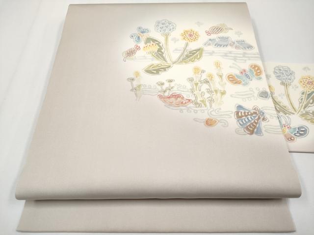 長閑やかさ屋お召しもの●塩瀬 九寸名古屋帯 花蝶見晴らし文 正絹 珠玉 CABF2791tx