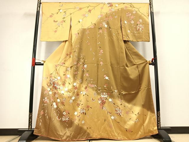 平和屋着物●訪問着　花蝶文　暈し染め　金銀彩　やまと誂製　正絹　逸品　AABJ4739fy｜平和屋