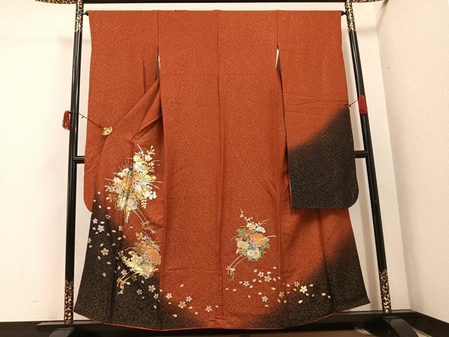 長閑やかさ屋御召しもの●晴れ晴れしい振袖 割れ易い文 暈し染め 現ナマ彩 金通し地 正絹 珠玉 AABI7456ph