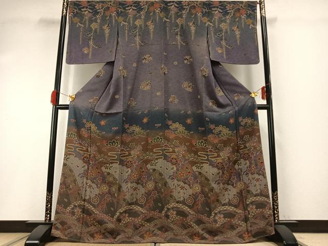 平和屋着物●訪問着　作家物　本苔染　草花文　暈し染め　正絹　逸品　AABG4646fy｜平和屋