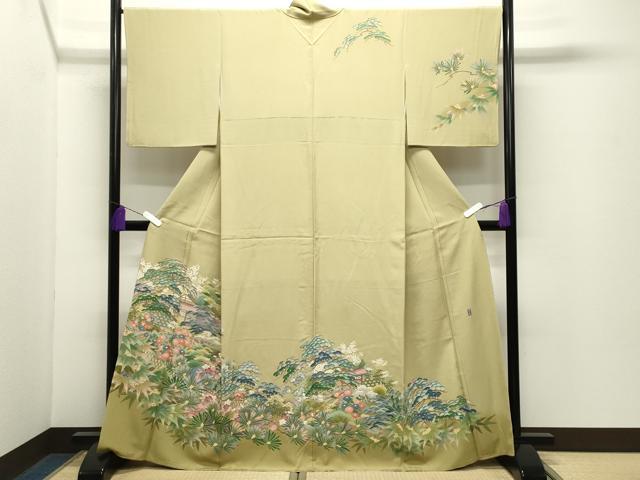 平和屋着物●訪問着　友禅　作家物　風景松竹梅文　暈し染め　正絹　逸品　CABD9398gh｜平和屋