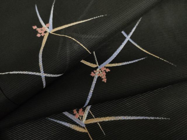 長閑やかさ屋御召しもの＊夏物 小紋 絽 枝花文 黒地 洗える御召しもの AABI9793cs