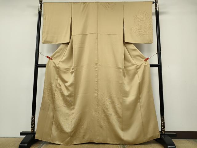 長閑やかさ屋御召しもの●短い訪問着 駒刺しゅう 鹿の子草葉文 金彩 正絹 珠玉 CABG5450ut