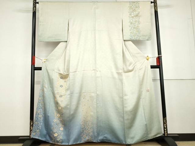 平和屋着物●人間国宝 福田喜三郎 訪問着 中国三大刺繍 相良刺繍 花唐草文 暈し染め 金彩 正絹 逸品 AABG7968cs|平和屋