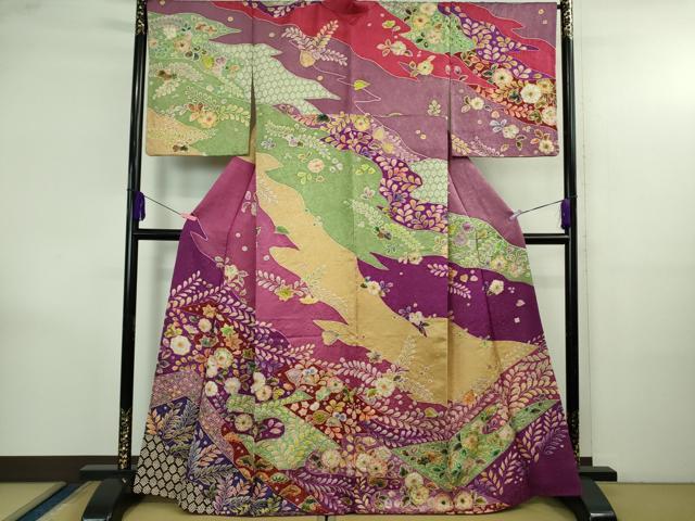 長閑やかさ屋中央局●飛び切り 短い訪問着 絵描き物 辻が花 金通し地 鈴乃屋取りまわし 珠玉 DZAB4158kh6