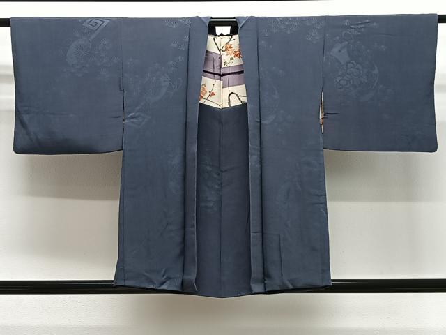 長閑やかさ屋御召しもの＃羽織 花丸地紋 鉄灰色色 正絹 珠玉 CABG3861ua