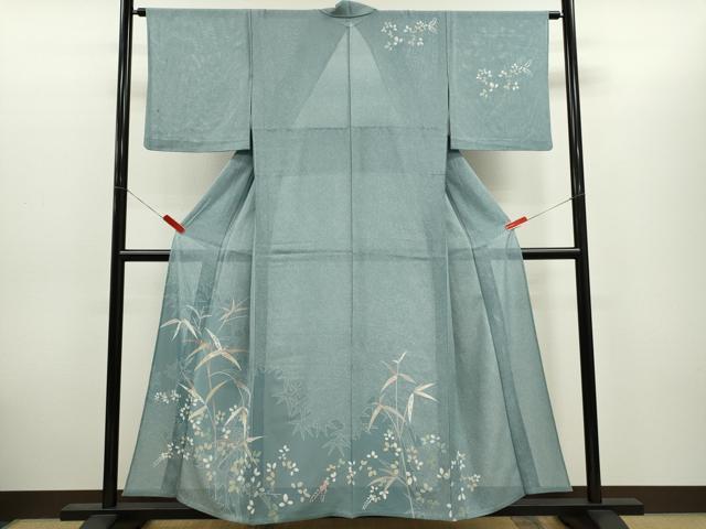 平和屋着物*夏物 訪問着 絽 友禅 笹竹草花文 正絹 逸品 CABH7702ze|平和屋