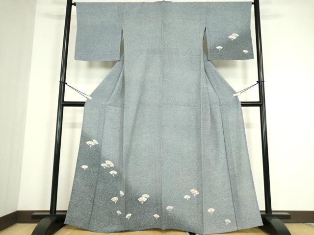 長閑やかさ屋御召しもの▽短い訪問着 単衣 扇子花文 たたき染め 正絹 珠玉 DABE4458az