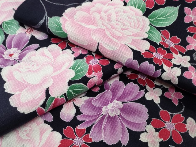 平和屋着物&there4;夏物 浴衣 綿紅梅 薔薇 草花尽くし 銀彩 綿 逸品 CAAW1055ng｜平和屋