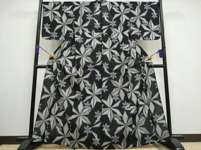 平和屋着物∴夏物 浴衣 麻の葉文 黒地 逸品 CAAW1060ng