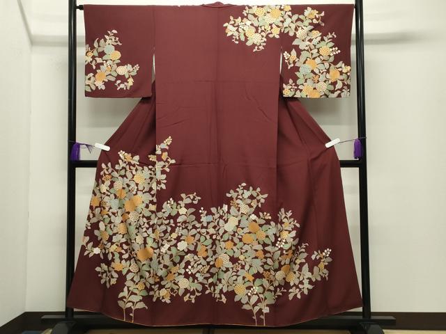 長閑やかさ屋御召しもの●短い訪問着 花唐草文 金彩 正絹 珠玉 CABD9400gh