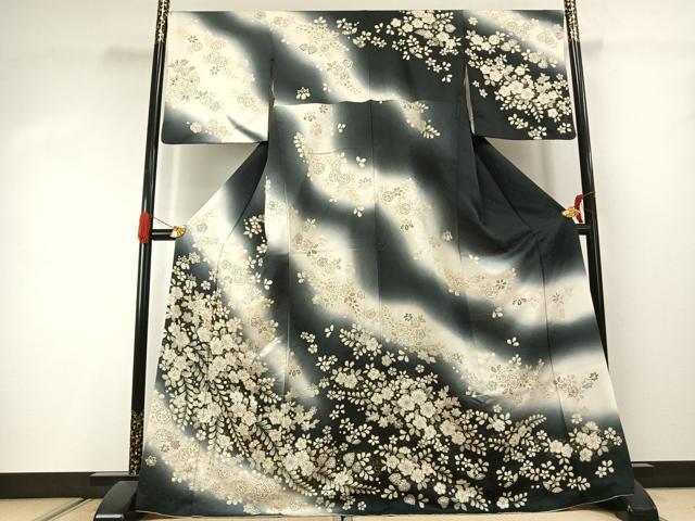 平和屋着物●越後十日町の一流染匠 桐屋・翠山工房 徳永憲峯 訪問着 辻が花 暈し染め 金通し地 正絹 逸品 AABJ4480fy|平和屋