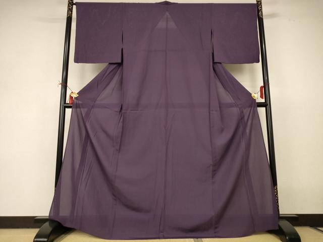 長閑やかさ屋御召しもの＊夏物 色無地 絽 滅紫色 ロング丈 正絹 珠玉 AABI9896jd