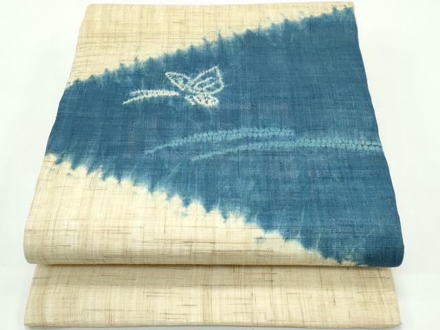 平和屋着物＊夏物 九寸開き名古屋帯 絞り 藍 舞蝶文 麻 逸品 CABG7377rv｜平和屋 10,036円