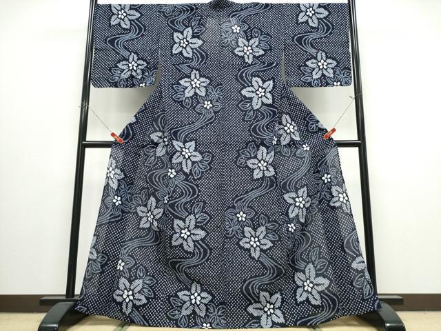 平和屋着物&there4;夏物　浴衣　有松鳴海絞り　流水花文　綿　逸品　CABJ0034ng｜平和屋