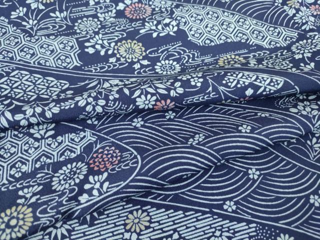 平和屋着物▽小紋 単衣 舞花文 洗える着物 DAAV9716sf