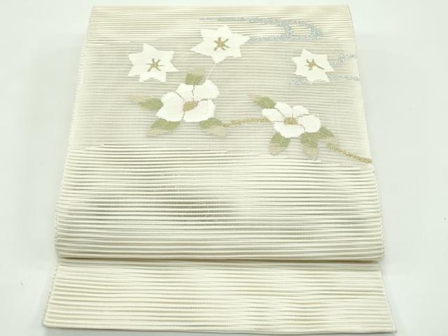 長閑やかさ屋お召しもの＊夏物 八寸名古屋帯 絽綴れ 顕花植物文 現ナマ糸 正絹 珠玉 CABF4763rv
