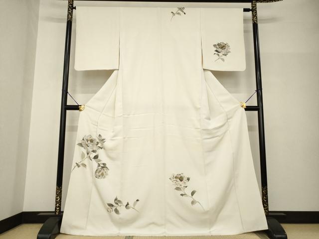 平和屋着物●訪問着 手描き 刺繍 枝花文 金彩 正絹 逸品 AABH9576ck