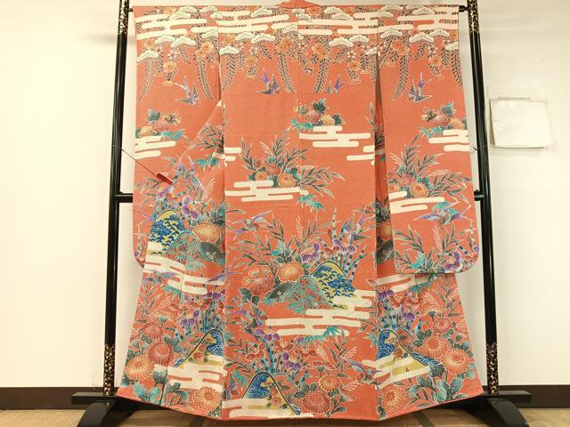 長閑やかさ屋お召しもの●名家 藤娘きぬたや・総絞り 振袖 重ね山霞花鳥文 正絹 珠玉 CABB5059vp