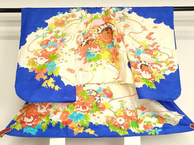 長閑やかさ屋御召しもの[]七五三 お嬢さん ３歳 祝着 一つ身 駒刺しゅう 鏡裏花文 金彩 珠玉 AABI2769ja