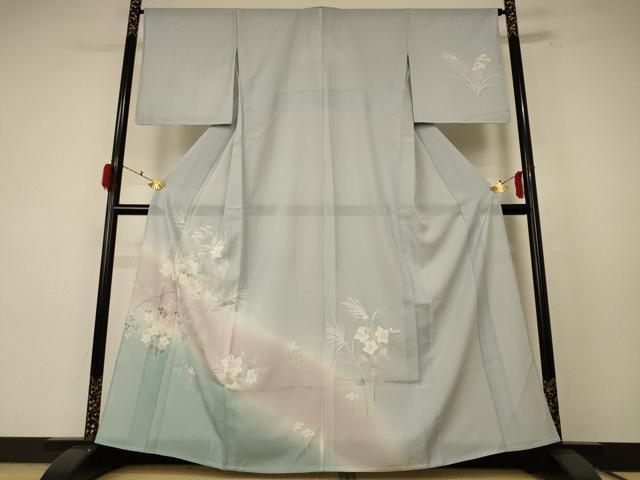長閑やかさ屋御召しもの＊夏物 短い訪問着 絽 被子植物文 暈し染め 正絹 珠玉 AABF1588jd