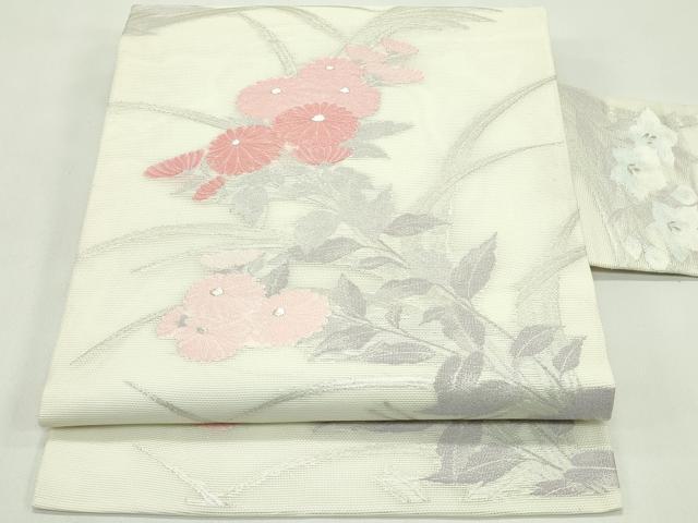 長閑やかさ屋お召しもの＊夏物 九寸名古屋帯 菊 銀糸 正絹 珠玉 CABG7546rv