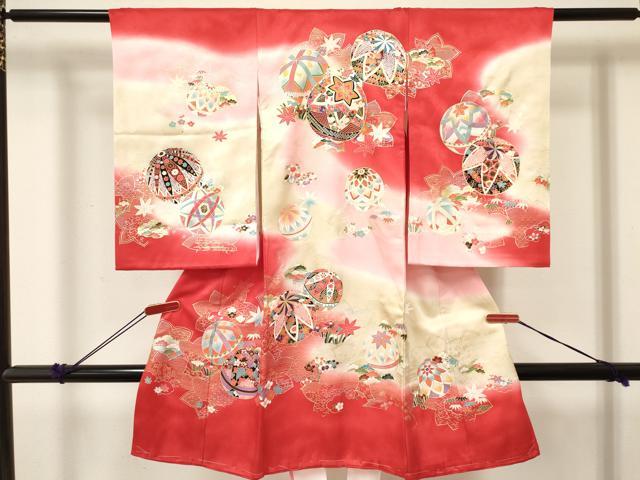 長閑やかさ屋御召しもの[]お宮参り お嬢さん 祝着 産着 初着 のしめ 鞠花文 暈し染め 現ナマ彩 珠玉 未当て嵌める DABE7135ma