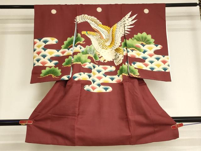 長閑やかさ屋御召しもの[]お宮参り お坊っちゃん 祝着 産着 初着 のしめ 駒刺しゅう 鷹 松 金糸 金彩 珠玉 AABI2773ja