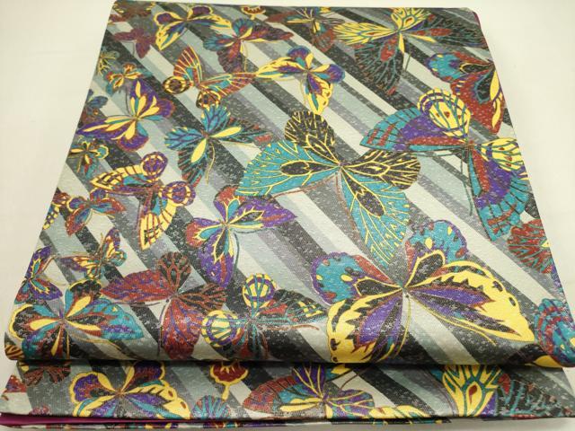 平和屋着物●染色作家　斉藤三才　全通柄袋帯　舞蝶文　正絹　逸品　DABE1181op｜平和屋
