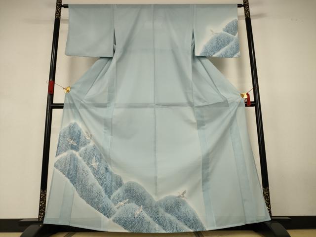 長閑やかさ屋お召しもの＊夏物 短い訪問着 絽 見晴らし飛鶴文 暈し染め 金彩 洗えるお召しもの AABJ3405jd