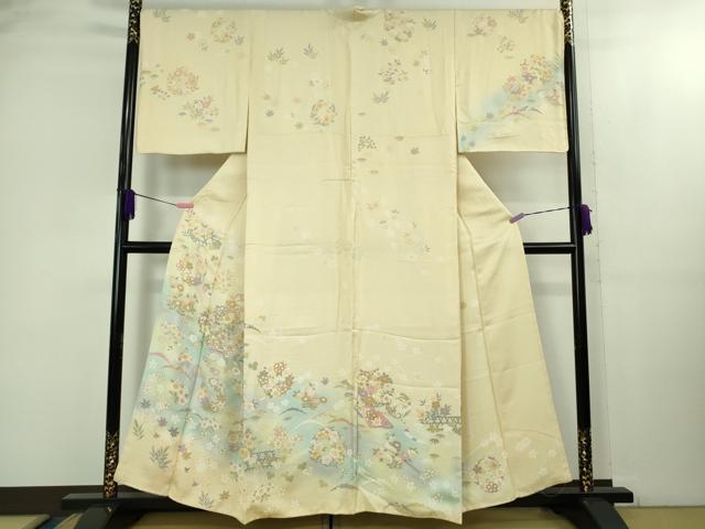 長閑やかさ屋御召しもの●飛び切り 短い訪問着 花丸文 ひな鳥色地 金彩 珠玉 未当て嵌める DZAB2143kh6