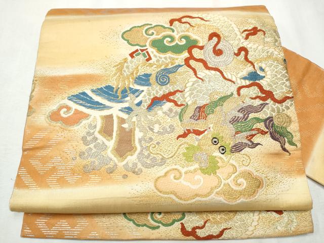 長閑やかさ屋御召しもの●アンティーク 大正人情本 九寸名古屋帯 雲龍 現ナマ糸 正絹 珠玉 CABB9361hy