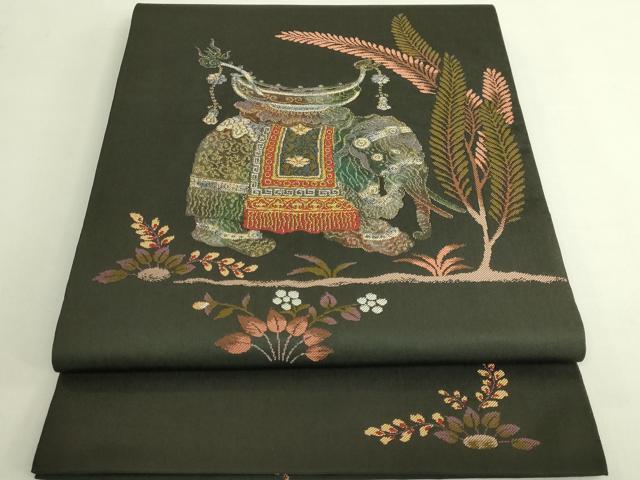 平和屋着物●極上　太鼓柄袋帯　インドゾウ　羊羹色地　金銀糸　逸品　DZAB6876kh6｜平和屋 42,250円