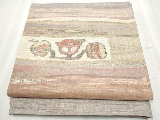 平和屋着物●太鼓柄袋帯　紬地　吉祥花文　金糸　正絹　逸品　CABB9444hy｜平和屋