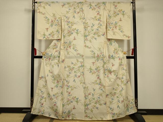 長閑やかさ屋御召しもの＊夏物 小紋 絽 水流被子植物文 洗える御召しもの AABA5623sx