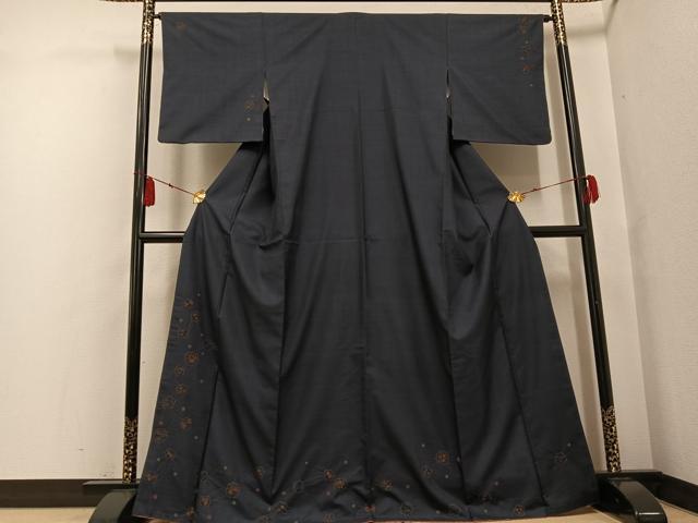 長閑やかさ屋お召しもの●短い訪問着 発祥地大島紬 一元7マルキ 絞り 被子植物文 正絹 珠玉 AABF8142ph 着物-レディースファッション-和服