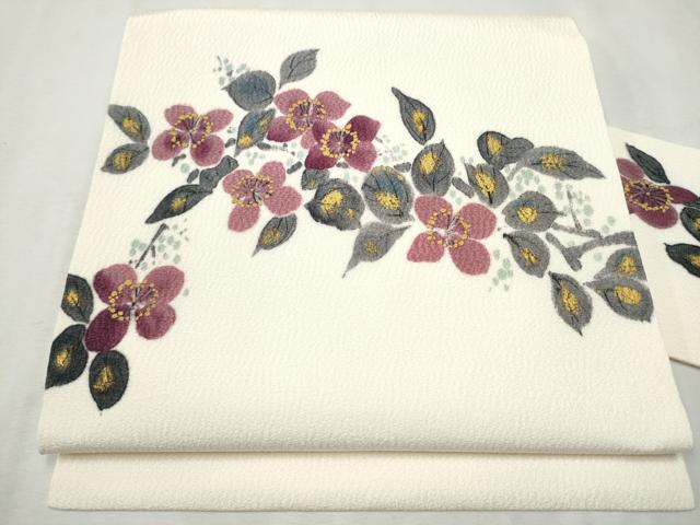 平和屋着物○京友禅作家 山科春宣 九寸名古屋帯 手描き 草花文 伽羅色