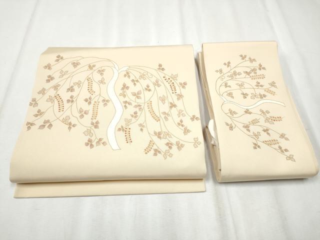 平和屋着物●塩瀬　つけ帯　刺繍　枝垂れ葉文　金彩　正絹　逸品　CABB9454hy｜平和屋