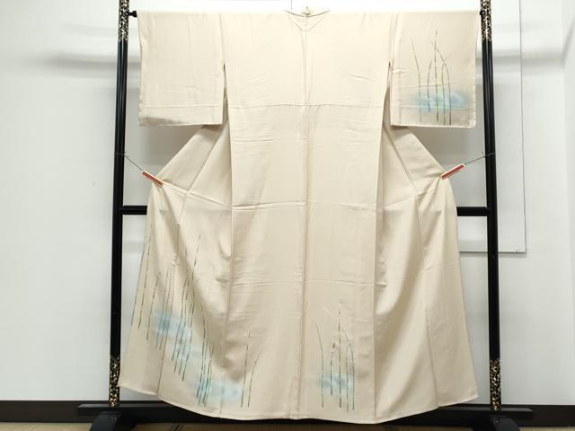 長閑やかさ屋御召しもの▽短い訪問着 単衣 水流草葉文 暈し染め 金彩 正絹 珠玉 CABG2541th