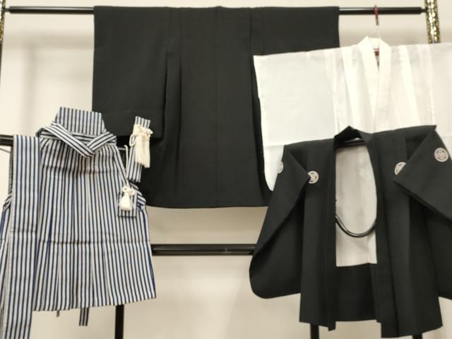 長閑やかさ屋御召しもの[]七五三 御坊っちゃん 御召しもの・黒紋付羽織・長襦袢(単衣)・行灯袴・小物仕掛ける 箱付き添い人 DABA3555ma