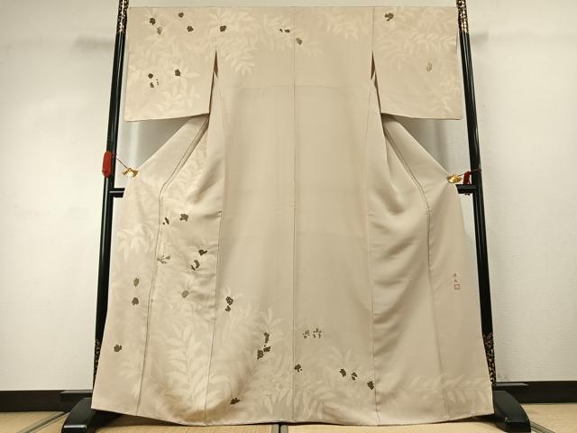 長閑やかさ屋御召しもの●中井淳夫 短い訪問着 刺しゅう 顕花植物文 金糸 金彩 正絹 珠玉 AABJ4060fy