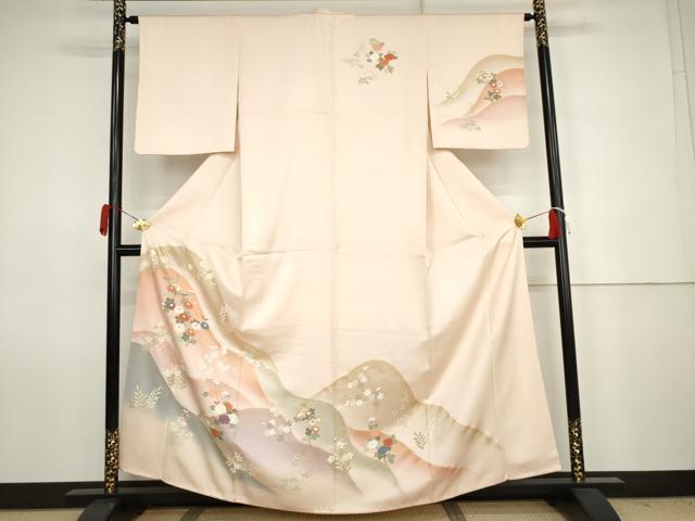 平和屋着物●訪問着　重ね山草花文　暈し染め　金彩　正絹　逸品　AABJ6674cs｜平和屋