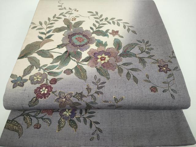 長閑やかさ屋御召しもの●膜鳴楽器柄袋帯 絵書き物 紬地 墨付き 更紗花文 金彩 正絹 珠玉 DABB4279ps