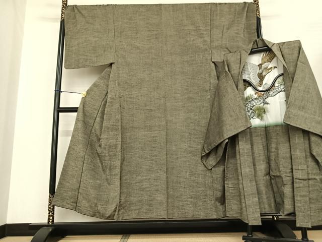 平和屋着物●男性 紬 アンサンブル 岩井茶色 キングサイズ 正絹 逸品 AABF0311fy|平和屋